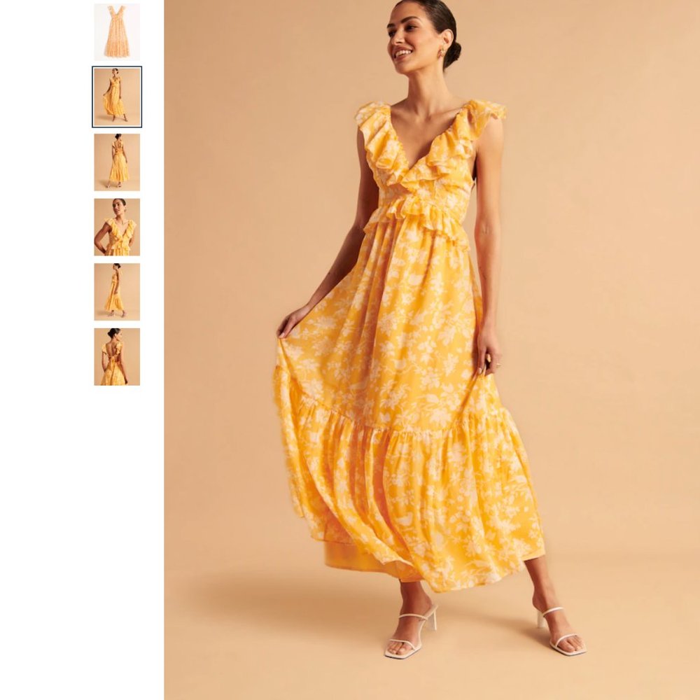 Abercrombie & Fitch Yellow Floral Ruffle Tiered Maxi Dress